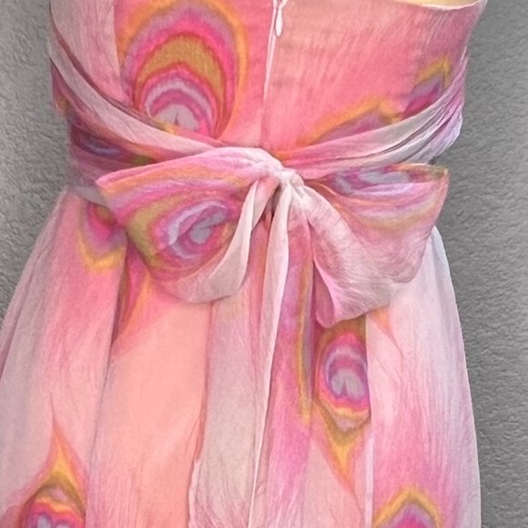 Nanette Lepore Pink Strapless Dress, Peacock Print - Picture 4 of 8